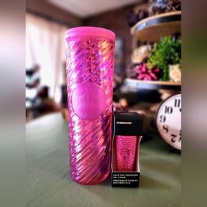 Starbucks 2022 Pink Spiral Design 16oz Venti Cup AND Pink cup Keychain.